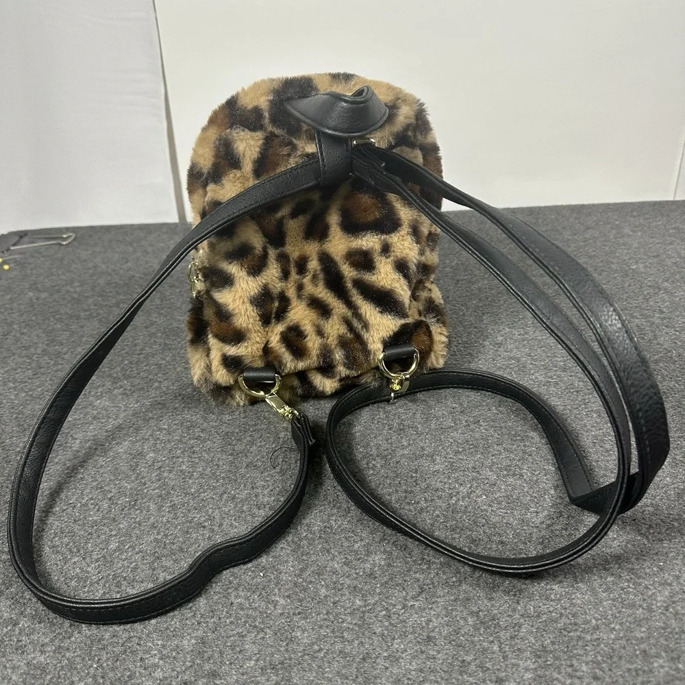 Mini Leopard Print Backpack Small Animal Print Bag Man-Made Material
